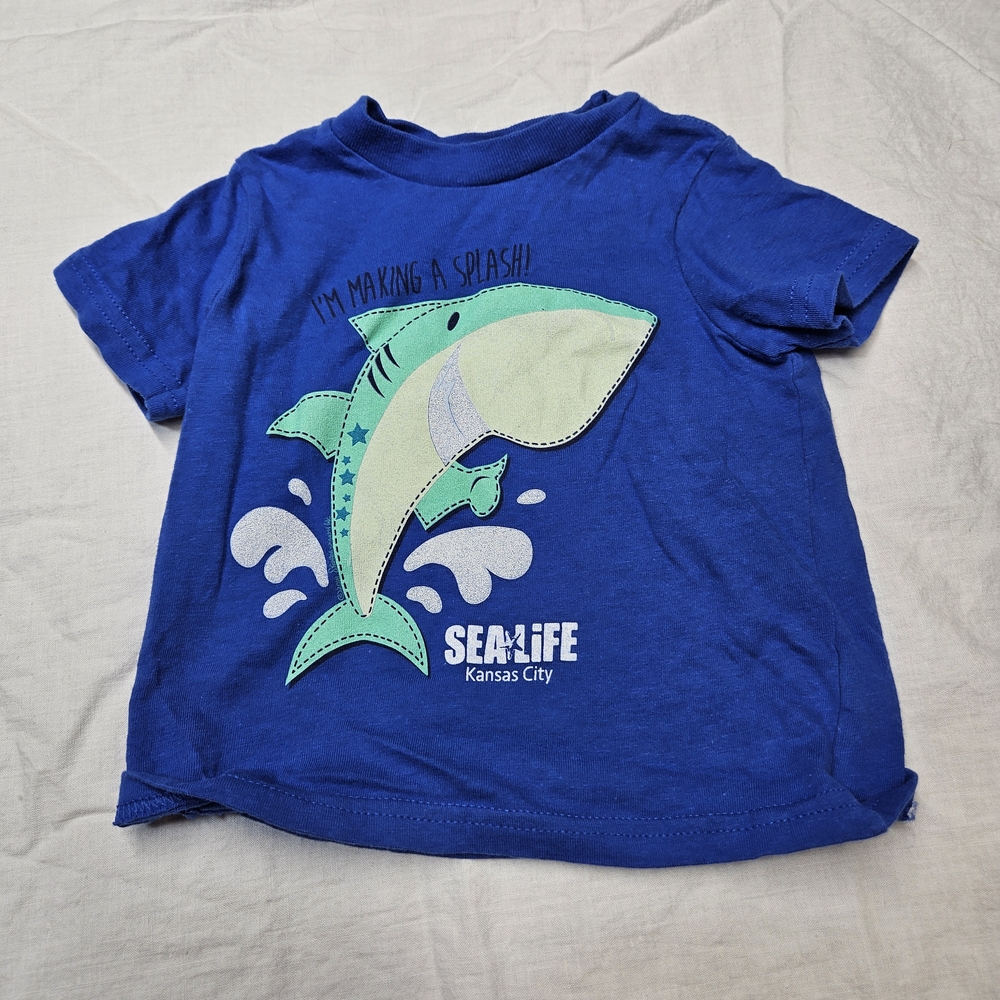 Delta Blue and Green Short Sleeve Tee with Shark Design